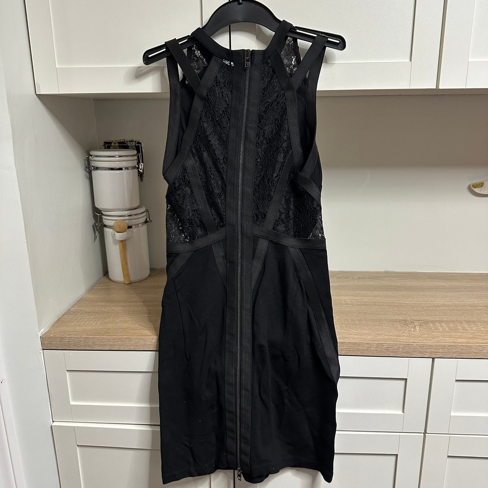 AllSaints Kiro Dress Womens Size 6 Black Lace Cutout Bodycon Mini LBD Cocktail - Picture 3 of 13